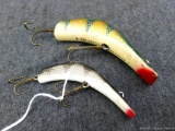 Vintage wooden Kautzky Lazy Ike-4 fishing lure and a newer Lazy Ike-3. Larger about 3-1/2