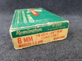 19 rounds of Remington 8mm Mauser 170 grain SP ammunition in classic Remington box with good color