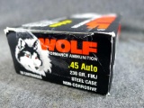 50 rounds of Wolf .45 ACP 230 grain FMJ ammunition