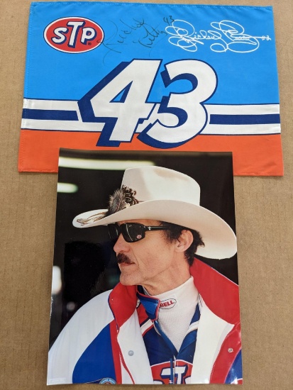 10" Picture of a very youthful Richard Petty, along with a signed autographed #43 STP flag or