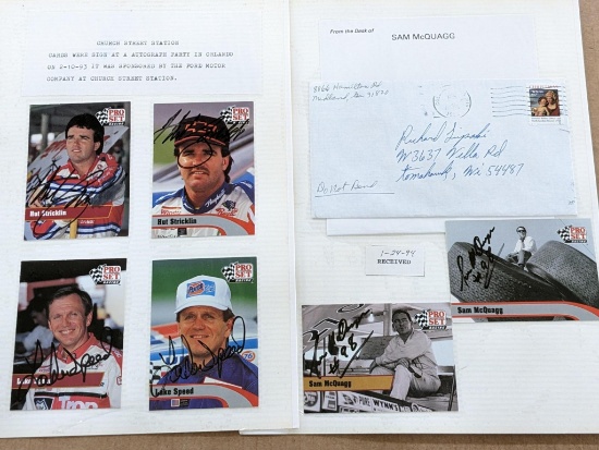Nascar racing cards signed autographed by Sam McQuagg, Hut Strickland, Lake Speed, Rick Mast,