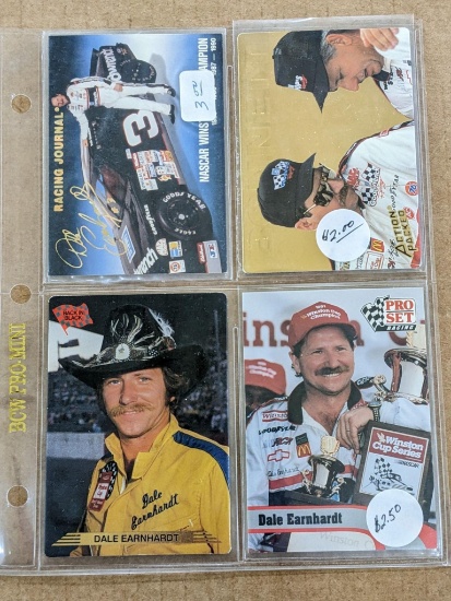 Four Dale Earnhardt Nascar racing cards in protectors