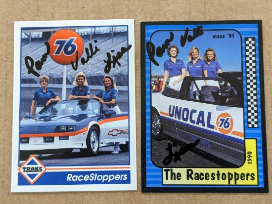 Nascar racing cards signed autographed by RaceStoppers Pam, Valli, and Lisa