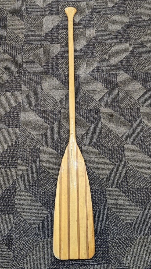 Feather Brand Quad Stripe canoe paddle is 5' long and made by Caviness Woodwork Co. Inc. Finish is