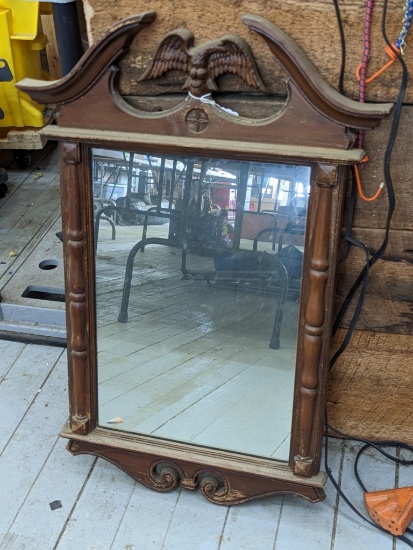 Framed Turner mirror is about 21" x 31" and is in pretty nice condition. Wooden eagle and trim on