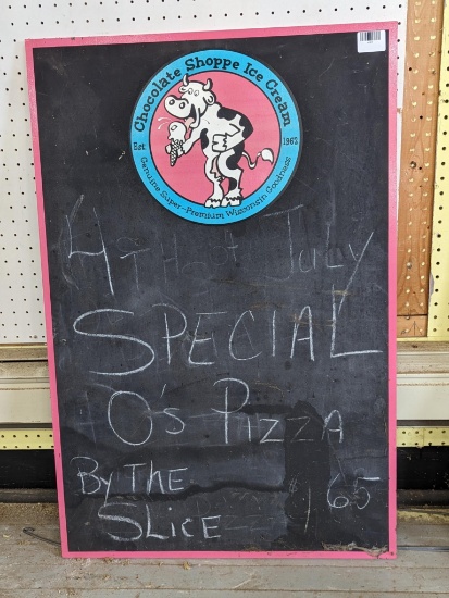 Chocolate Shoppe Ice Cream chalkboard sign is about 3' x 2'.