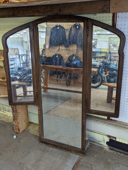 Triple folding mirror is about 44" x 52" and in good condition.