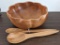 Wooden salad bowl was made in the Philippines of Monkey Wood. In good condition, about 10