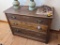 Antique dresser with three dovetailed drawers, plus some military and other clothing and maps found