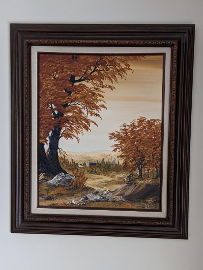 Countryside painting by Vesta is about is about 23" x 27" over frame.