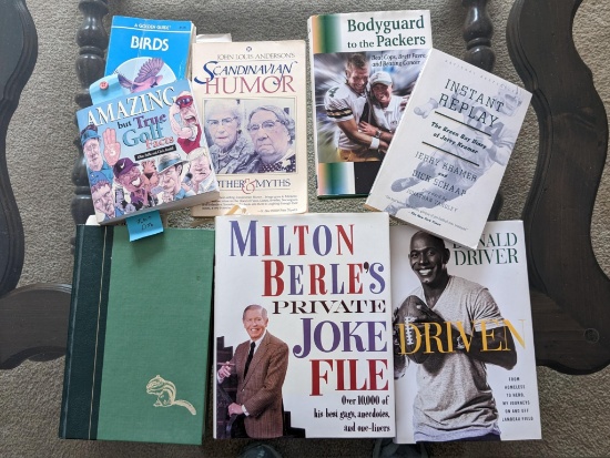Books including "Driven", "Bodyguard to the Packers", joke books including "Scandinavian Humor" and