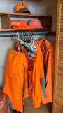 LL Bean blaze orange hunting shirt, size L; Johnson Garment quilted blaze hunting bibs, size XL;