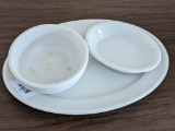 Three restaurant-ware type pieces incl platter by Shenango China and two bowls. Platter about 12