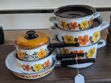 Retro pot made in Austria by 'Austria email', plus another piece. Pots in set are heavy, show use