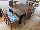 Wooden farm table with 6 matching chairs; measures 42