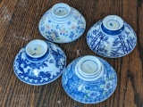 Set of 4 Japanese porcelain rice/soup bowl in different patterns; each measures 3-3/4