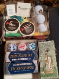 New in package Top Flight golf balls, others, plus metal club cleaner, tees, more.