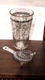 Vintage drink mixer glass and a ice strainer. Glass is 6