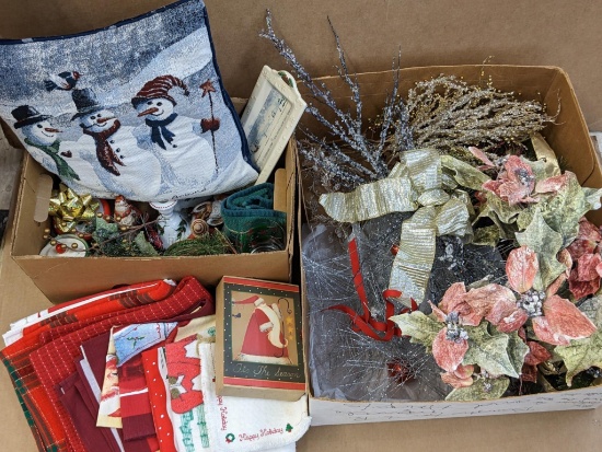 Nice Christmas decorations including swags, silver toned wreath, 14" cracker or appetizer tray,