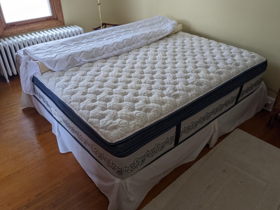 King size Restonic Dawes mattress comes with two twin size box springs, frame, foam mattress cover,