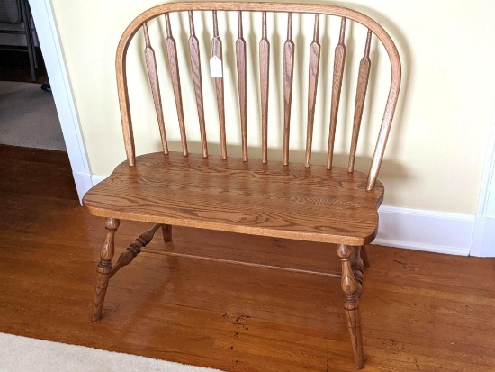 Sturdy bench would be great at a dining table or in an entry. Measures about 3' x 3'x 1-1/2' deep.