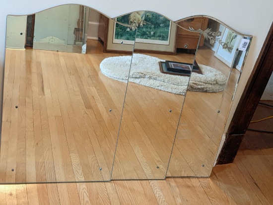 Three antique 28" tall mirrors in overall good condition. One with pretty etched style design.