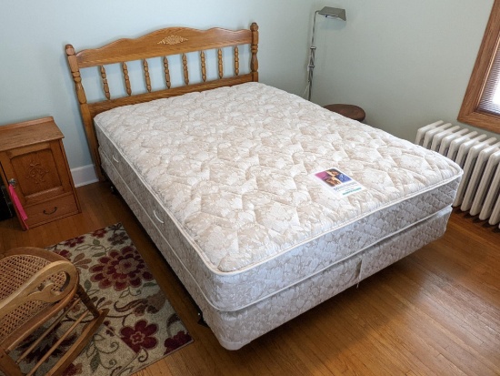 Queen size Sealy Crown Jewel Plush Posturepedic mattress with box spring, headboard, frame.