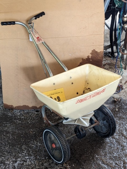 Red Devil broadcast spreader has a 20" wide bucket.