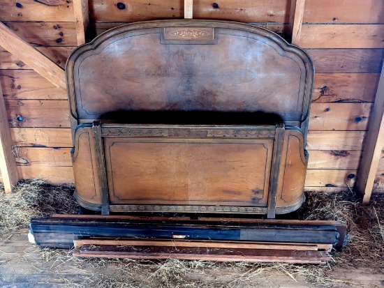Upstairs, bring help. Gorgeous full sized antique headboard and rounded footboard with side rails;