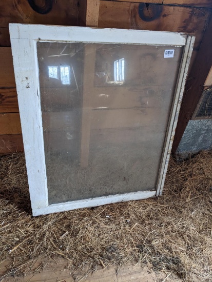 Upstairs, bring help. Window pane; measures 28" x 34".