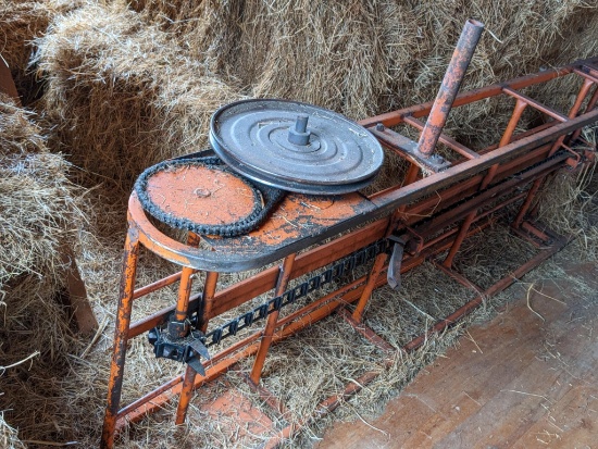 Upstairs, bring help. 30' Hay bale elevator, seller states the electric motor is new, volt -