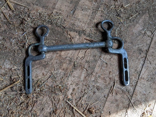 Upstairs, bring help. Draft horse bit; measures measures 8".