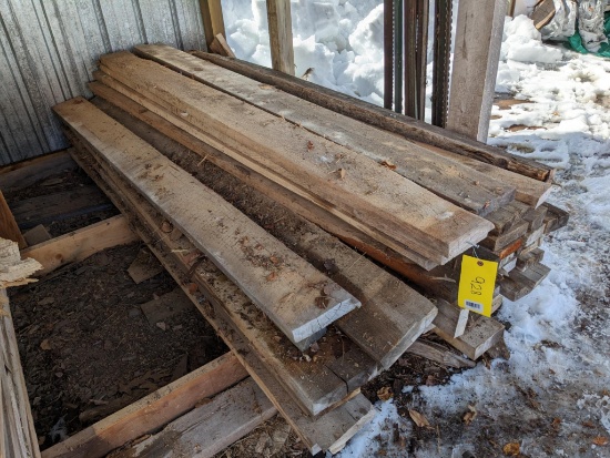 Pile of rough sawn lumber and boards up to 8/4 thick, up to 8" wide, and most all around 102". My