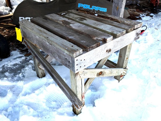 Sturdy work table is 3' square by 32" tall.