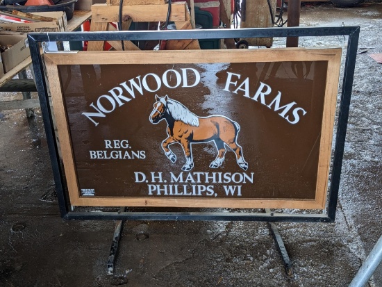 Northwood Farms H.D. Mathison Phillips WI. sign. The sign measures 49"x36" tall and has collapsible