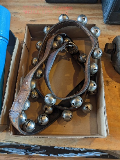 7' long leather belt with 30 sleigh bells on it, will be great for sleigh rides this next winter.