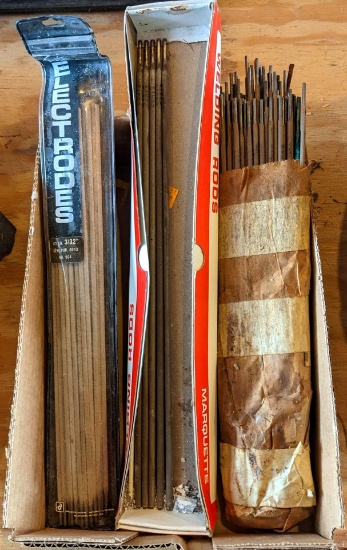 Welding rods incl. 3/32" 6011, 3/32"6013, and more.