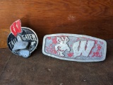 Wisconsin Badgers aluminum badge and a tailgaters bottle opener that has a couple repairs but looks