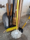 Grain shovel, corn broom, plunger, brush, mop, clippers, yard sticks, more.