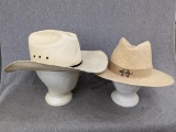 Nice white woven cowboy hat by Hatter's Custom Hats; Woven Eddie Bauer men's hat is size L/XL.