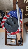 Harley Davidson original spark plugs number 6R12; Harley American flag and holder; more.