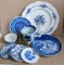 Blue and white plates and others including one from West Germany, Royal Copenhagen Denmark and