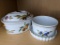 Three pieces of Royal Worcester Evesham fine porcelain incl tart plate, casserole dish, and a ribbed