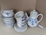 Pfaltzgraff teapot, Pfaltzgraff teacups with saucers, same pitcher and bowls. Some chipping noted on