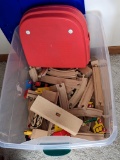 Wooden train pieces made in Sweden by Brio, possibly others. Plus magnetic trains and an 11