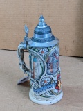 Stoneware stein was made in Germany, stands 9-1/2