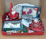 Christmas decorations including vintage paper mache Santa that stands nearly 8