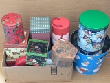 Wine gift boxes, cookie tins, other decorative tins and boxes.