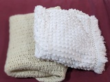 Attractive bedspread measures about 6' x 8', and a crocheted or similar cream colored throw about