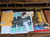 Office supplies incl. staplers and staples, pencils, photo album sleeves and more.